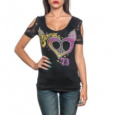 Sinful AFFLICTION Womens Top T-Shirt VERTIGO Rhinestones